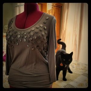 Gray silky blouse with beaded chest